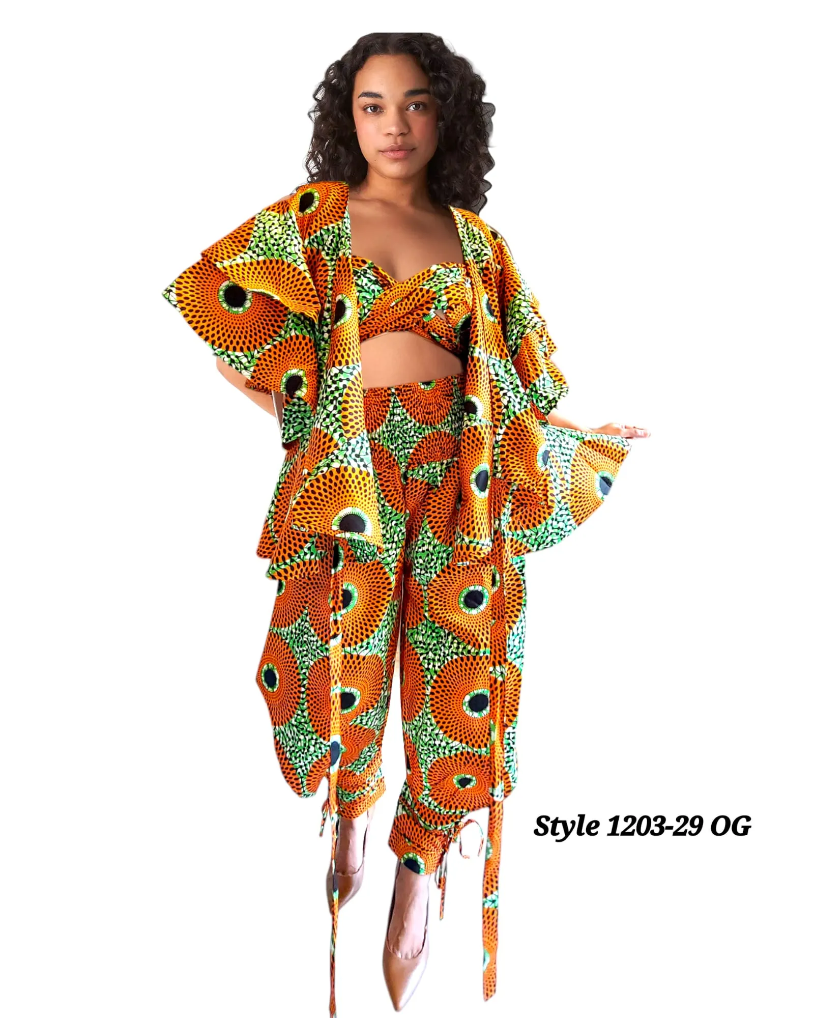 1203-29 Harem Pant & Wrap Blouse Set Orange/Green