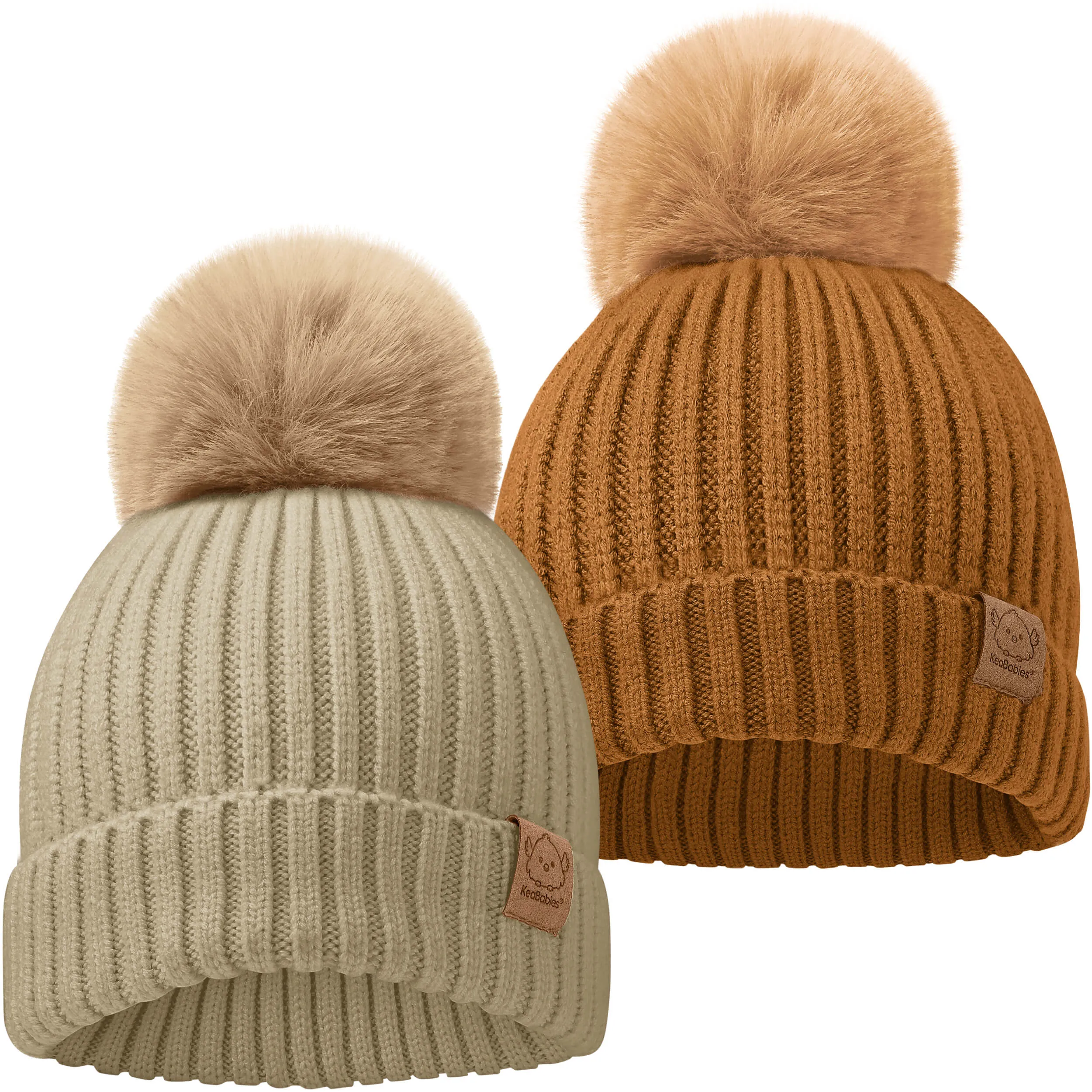 2-Pack Pom Knitted Beanie (Latte)