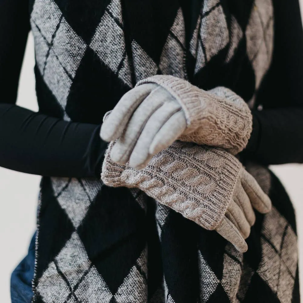 3 in 1 Cable Knit Gloves: Brown