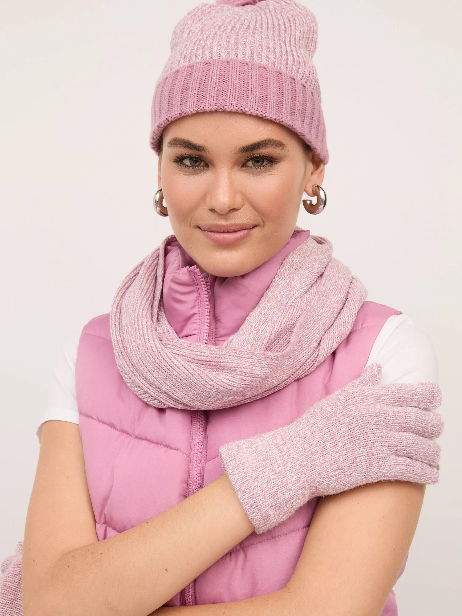 3-Piece Heathered Scarf, Hat & Gloves Set