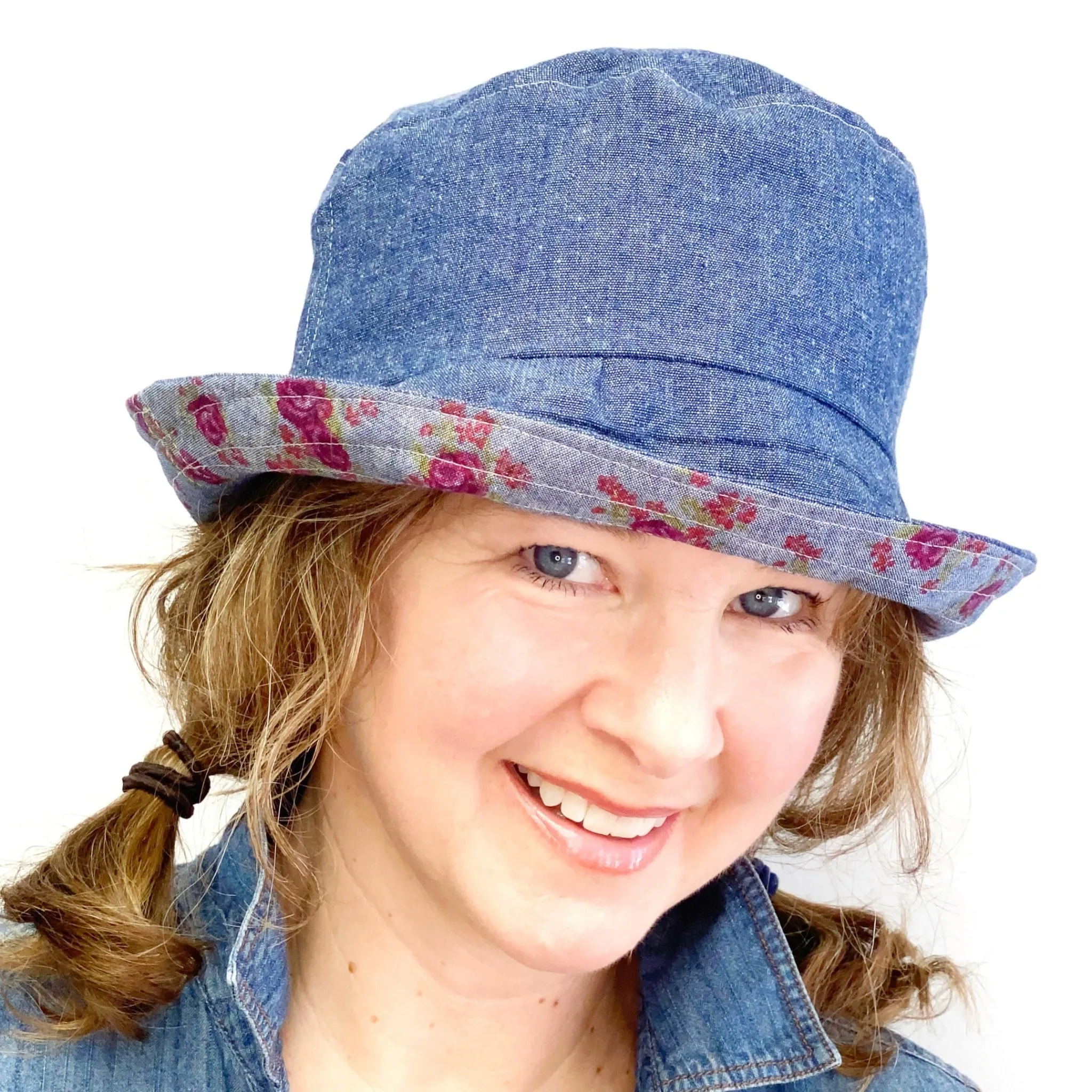 Beach Hats for Women, Sun Hats, Summer Hats, Floral Denim Bucket Hat for Women