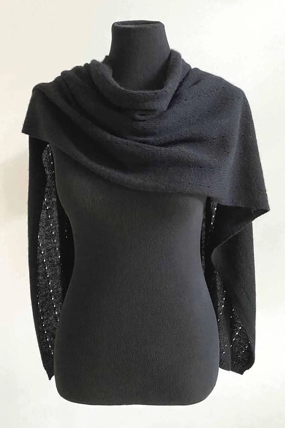 Black cashmere poncho Multiway