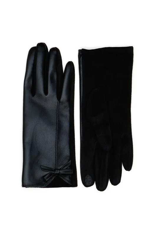 Black Faux Leather Texting Gloves