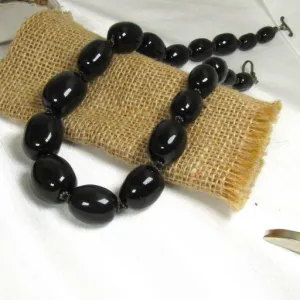 Black Kazuri Necklace African Inspired Handmade