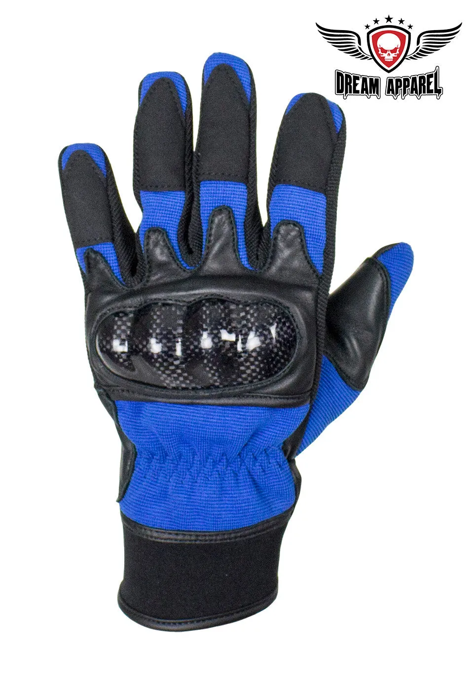 Blue/Black Leather Motorcycle Gloves