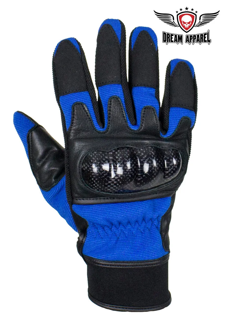 Blue/Black Leather Motorcycle Gloves