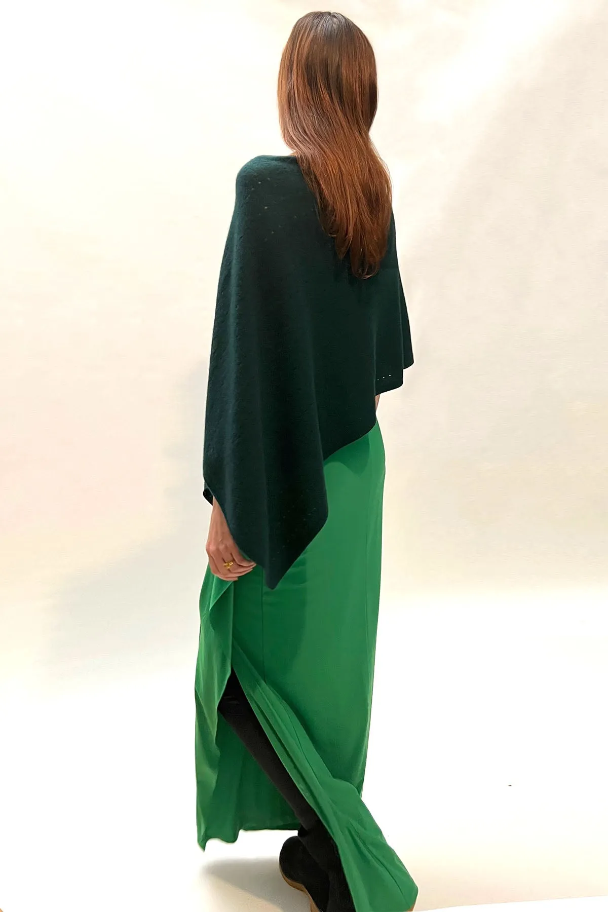 Bottle green cashmere poncho Multiway