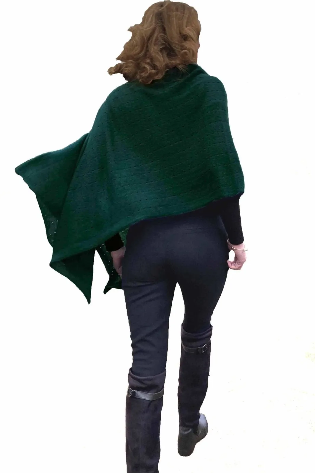 Bottle green cashmere poncho Multiway