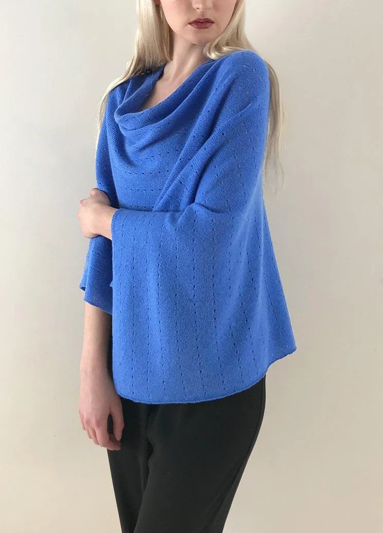 Cornflower blue cashmere poncho Multiway