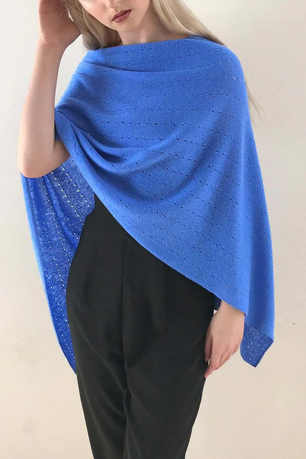 Cornflower blue cashmere poncho Multiway