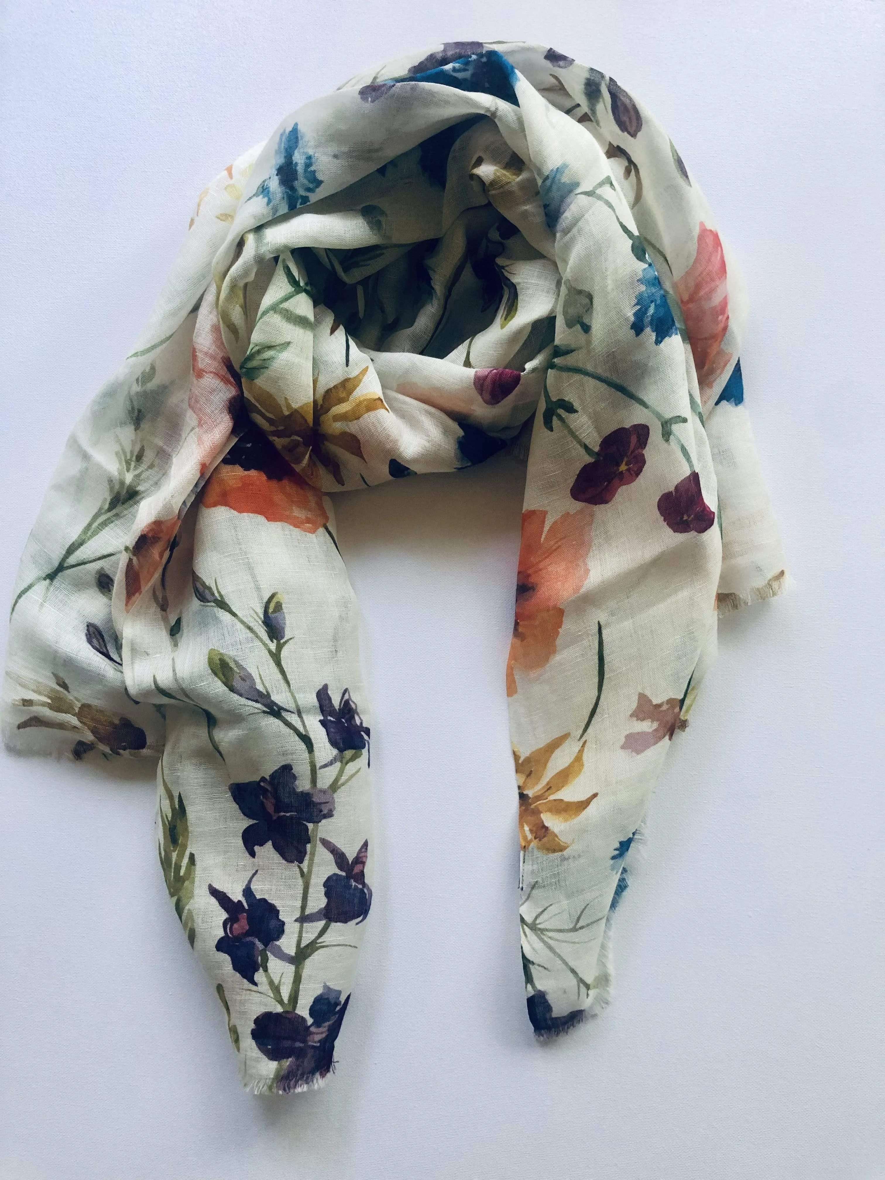 Cotton Linen Scarf -Multi Floral Delight