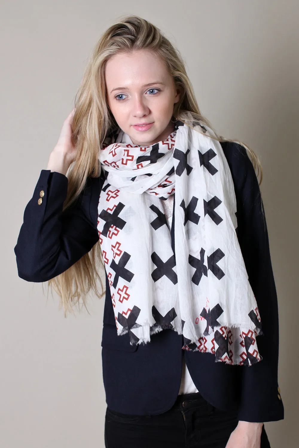 Cross Design Pattern Scarf / Shawl