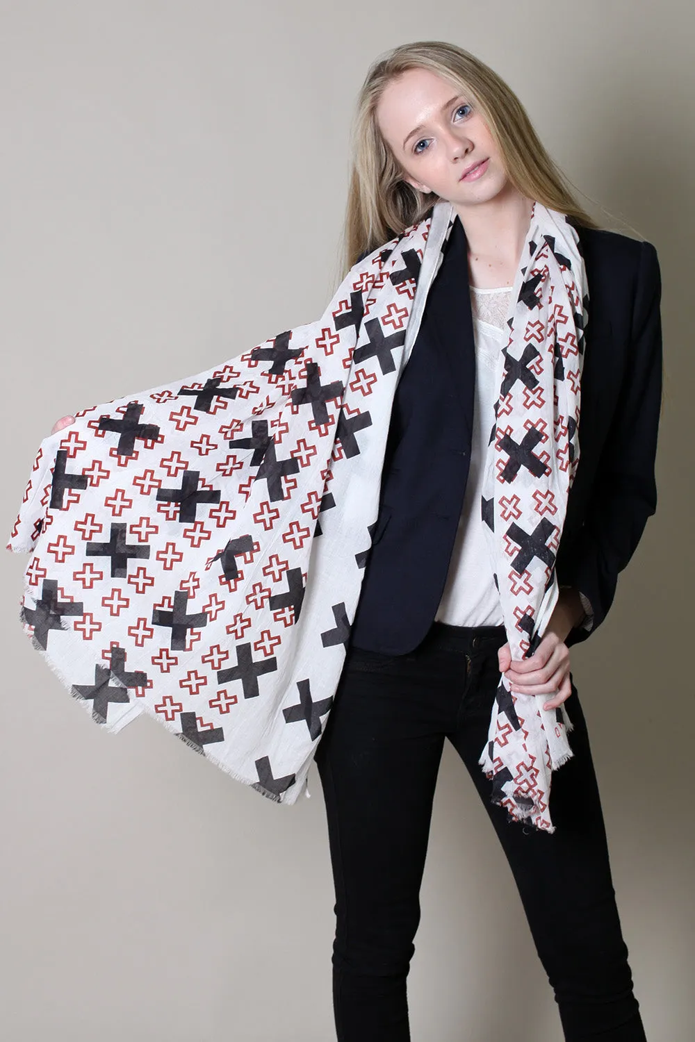 Cross Design Pattern Scarf / Shawl