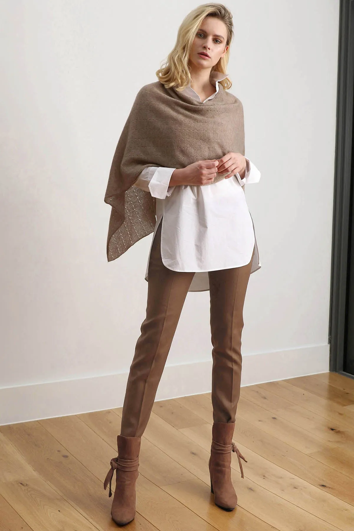 Dark beige cashmere poncho Multiway