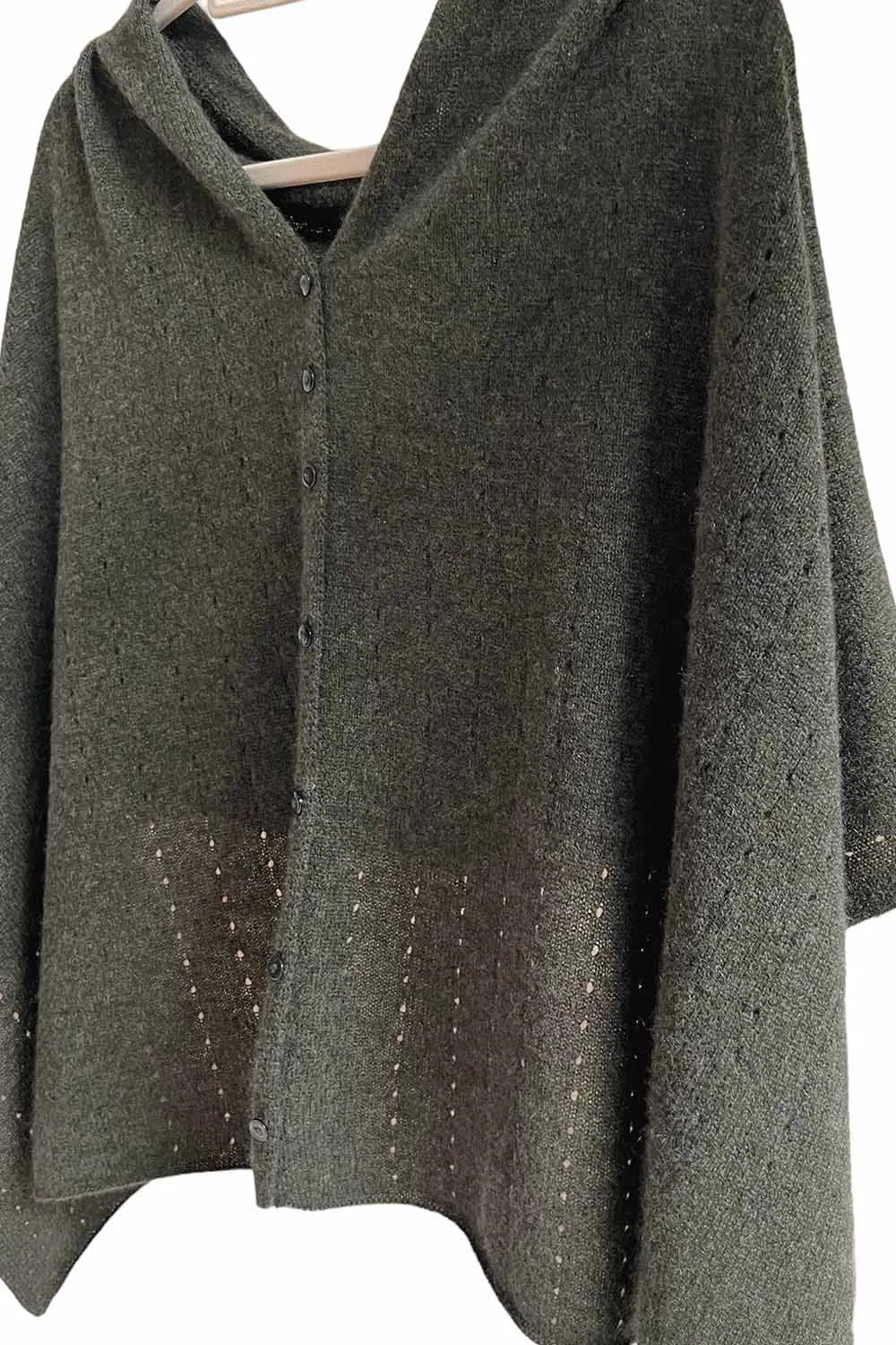 Dark olive green cashmere poncho Multiway