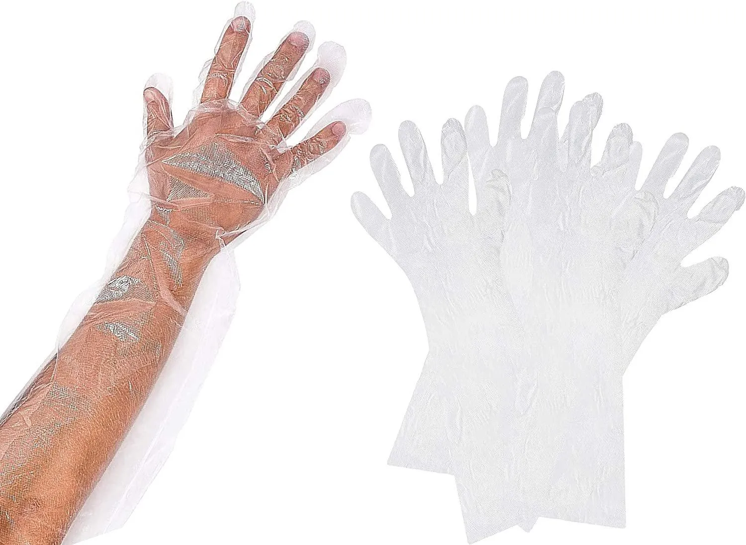 Disposable Elbow Gloves 22". Pack of 1000 Clear Plastic Gloves. 1.1