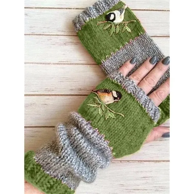 Embroidered Fingerless Gloves