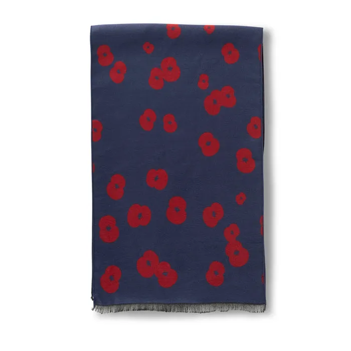 Falling Poppies Blue and Red Reversible Scarf