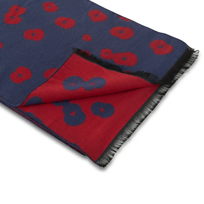 Falling Poppies Blue and Red Reversible Scarf