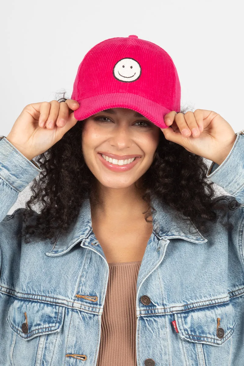 FWCAP2216 - Chenille Smiley Face Corduroy Baseball Hat