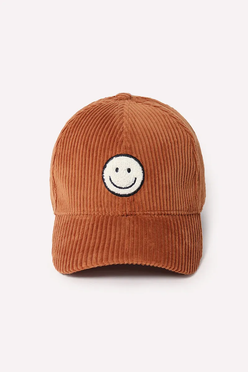 FWCAP2216 - Chenille Smiley Face Corduroy Baseball Hat