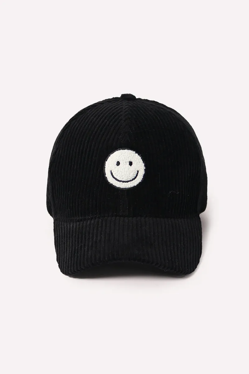 FWCAP2216 - Chenille Smiley Face Corduroy Baseball Hat