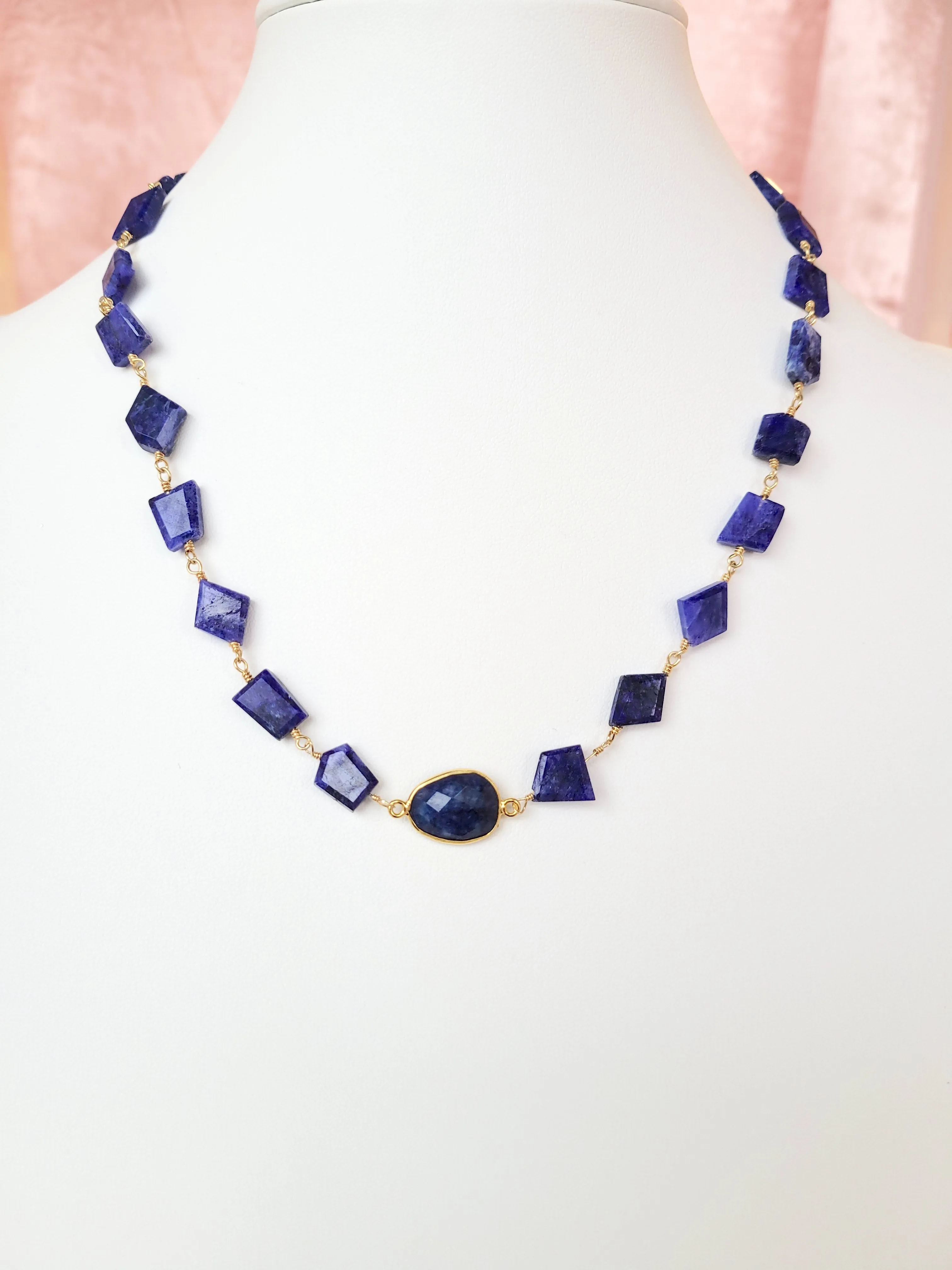 Hana Wrap Bracelet/Necklace in Sapphire - Chunky Stone