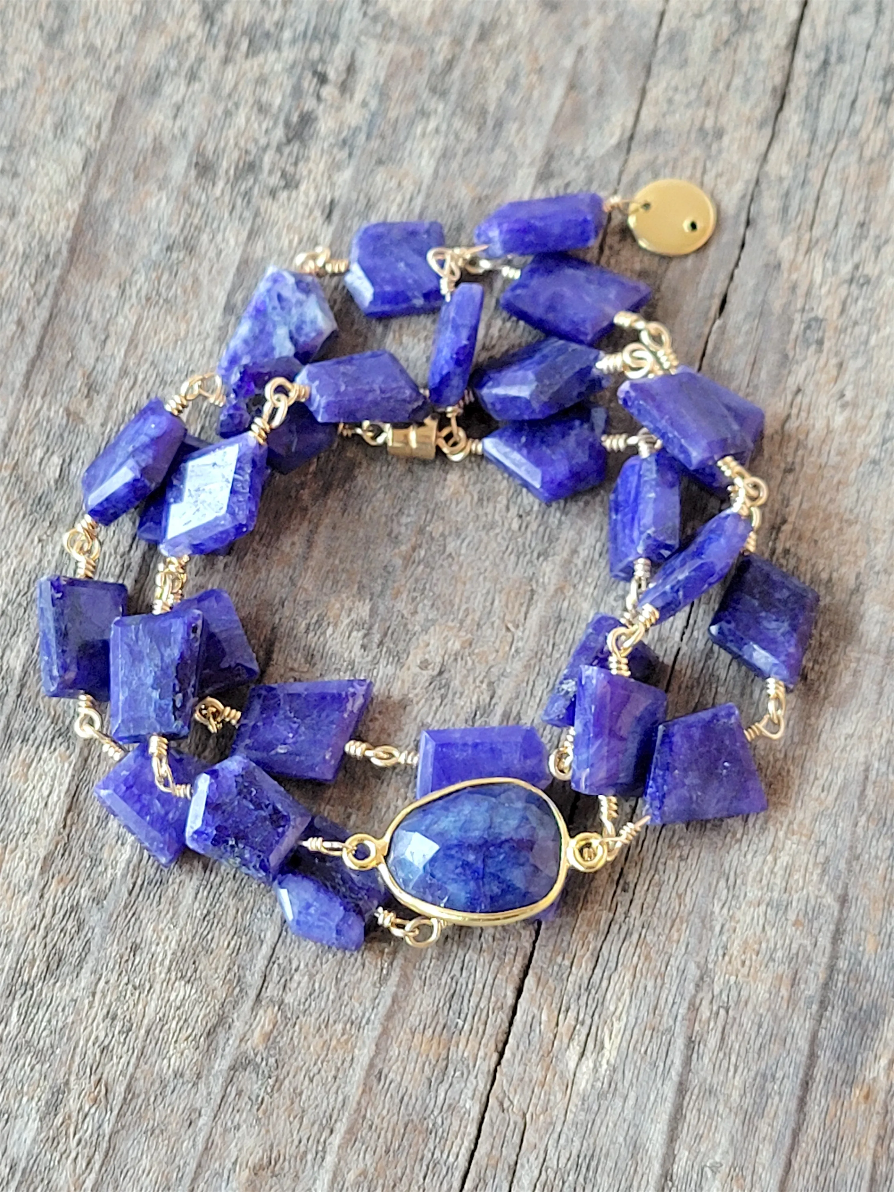 Hana Wrap Bracelet/Necklace in Sapphire - Chunky Stone