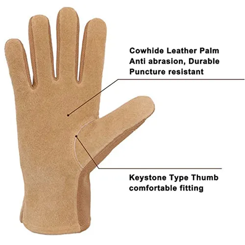 Handlandy Womens Cowhide Leather Gardening Gloves  6167 (12 Pairs)