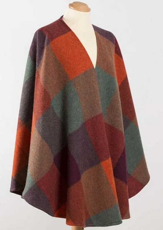 John Hanly Lambswool Cape | Orange Maroon Green Block