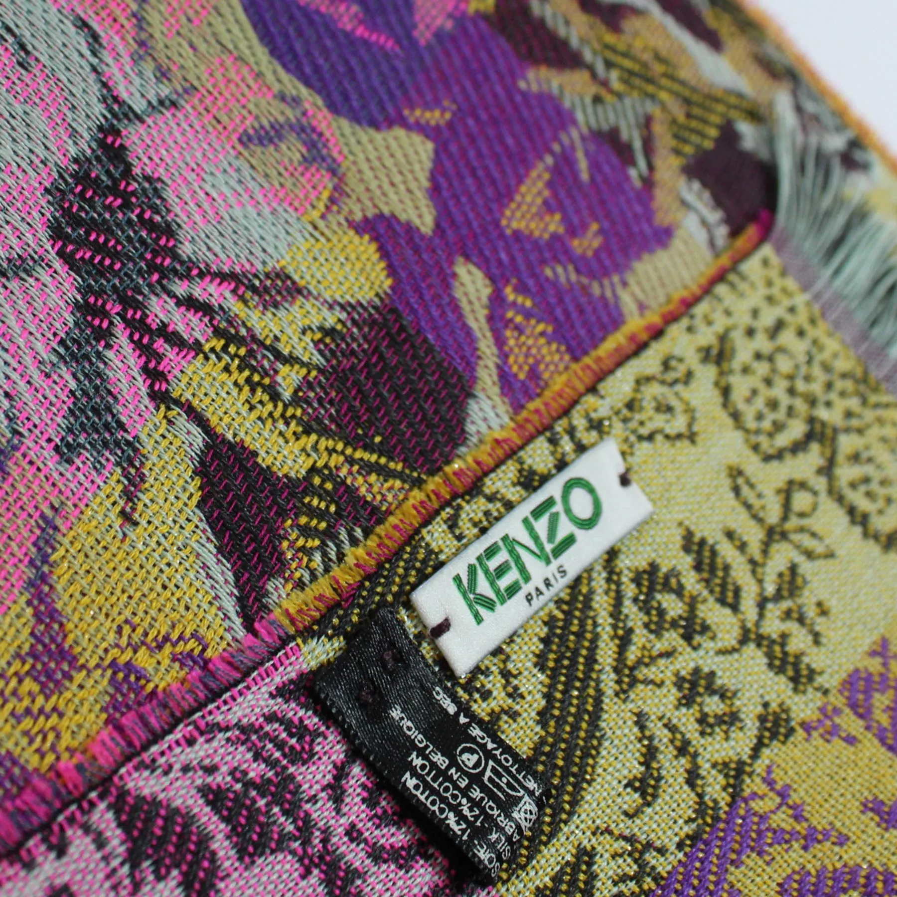 Kenzo Scarf Purple Pink Floral Design - Wool Silk Shawl