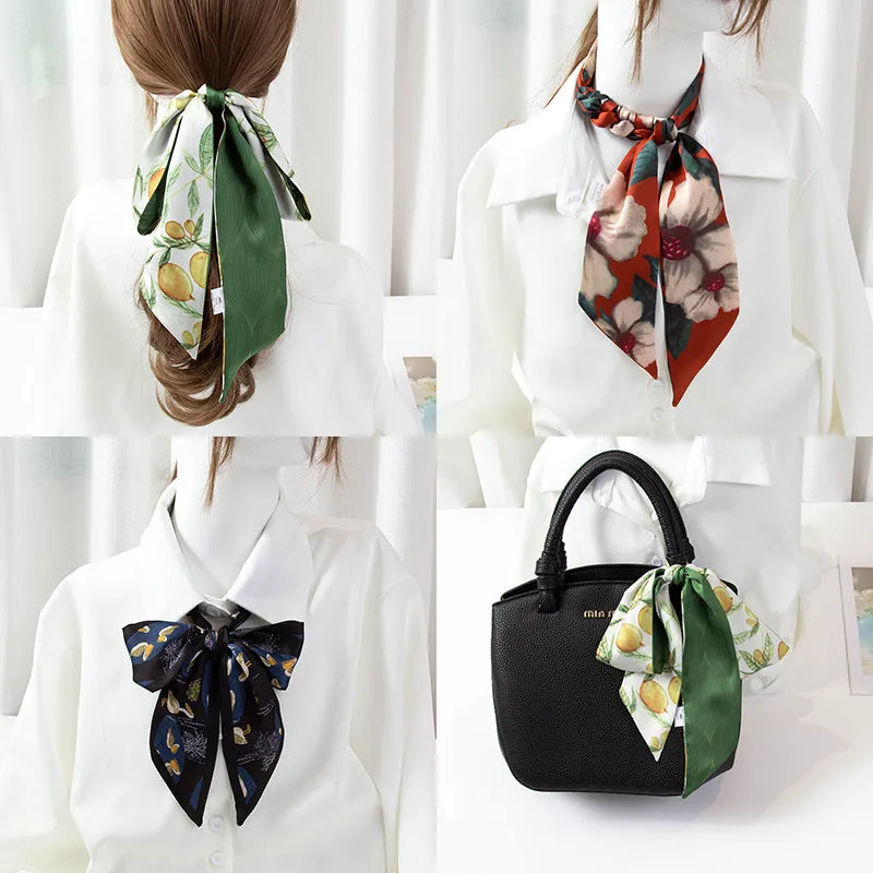 Ladies long small silk scarf, narrow and narrow, multi-functional, all-match simulation silk streamer, fashion scarf, tied bag, hair band