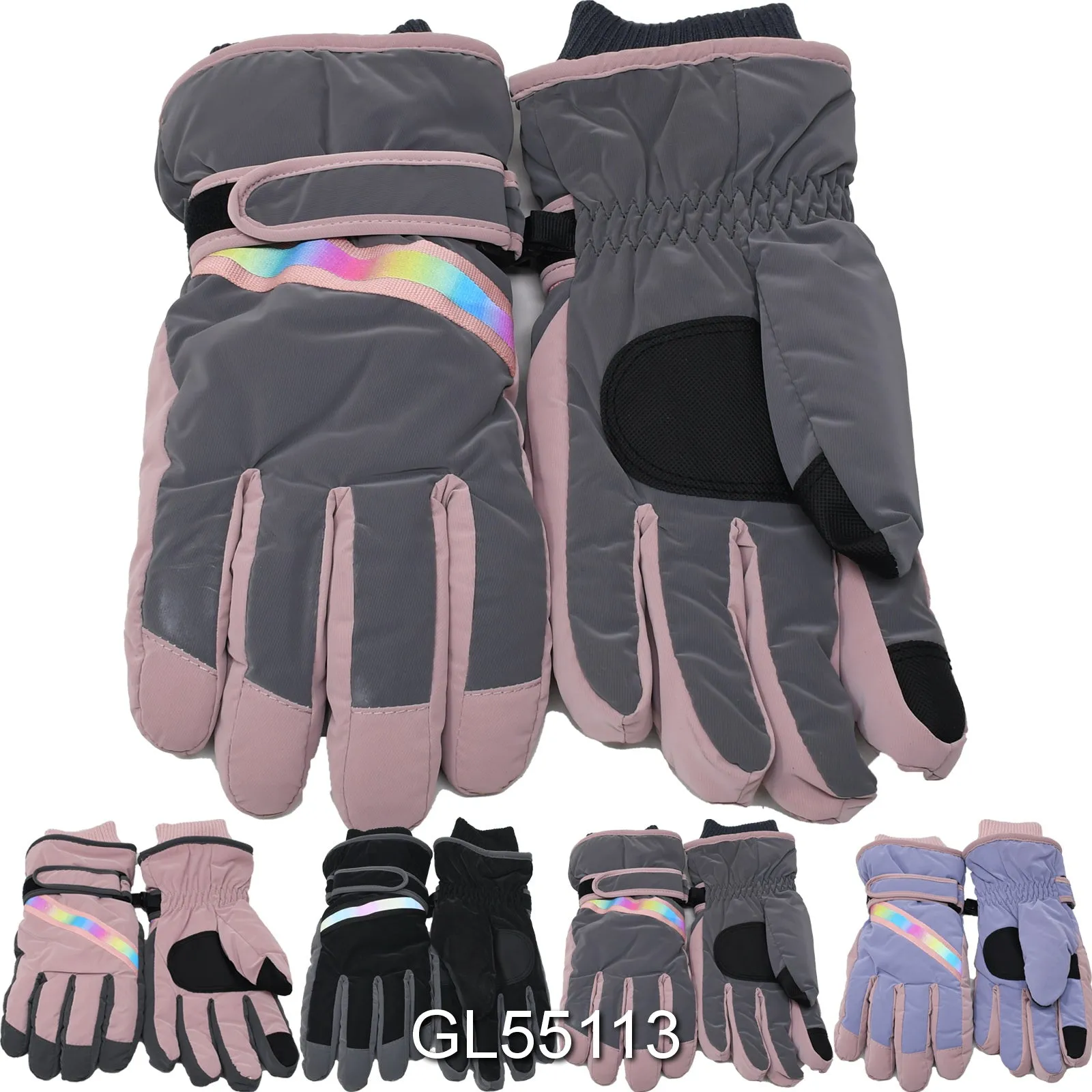 Lady Woman Weather Proof High-Performance Leather Palm Fur Lining Ski Gloves With 2 Fingers Touch Screen GL55113