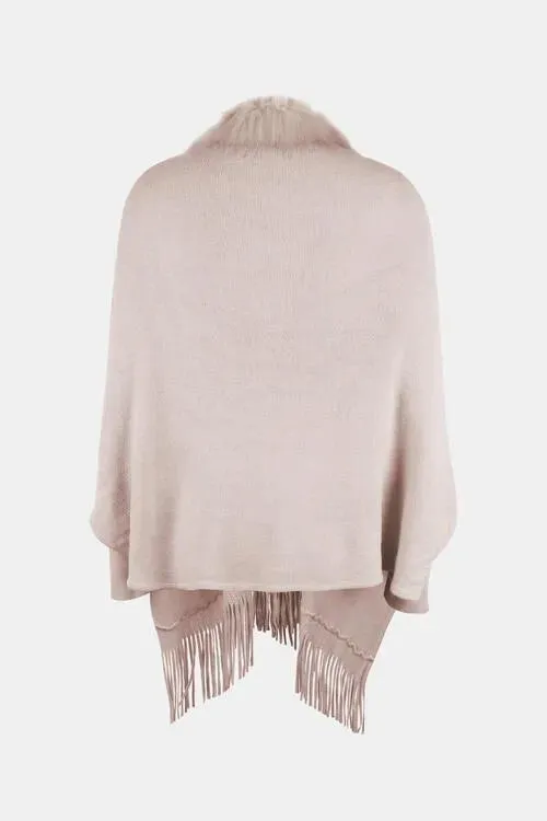 Long Sleeve Poncho with Fringe and Open Front Design