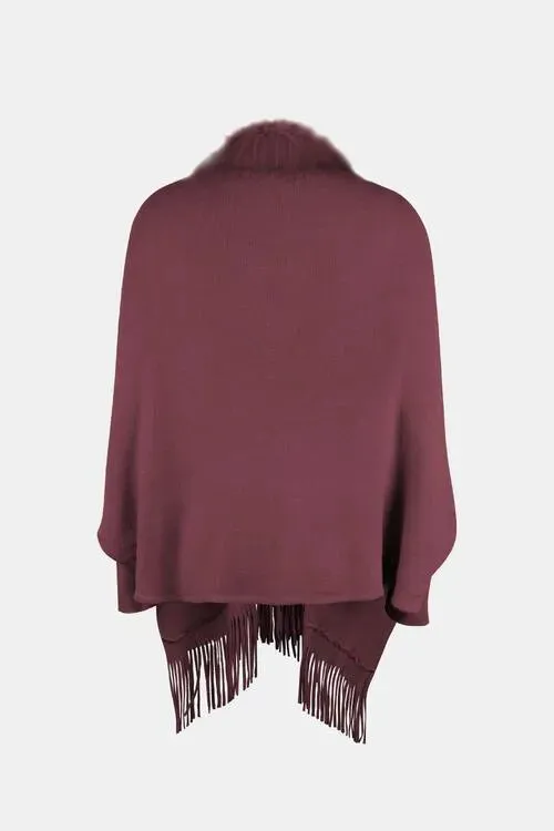 Long Sleeve Poncho with Fringe and Open Front Design