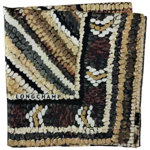 Longchamp Silk Scarf Brown Pattern Design - Square Foulard