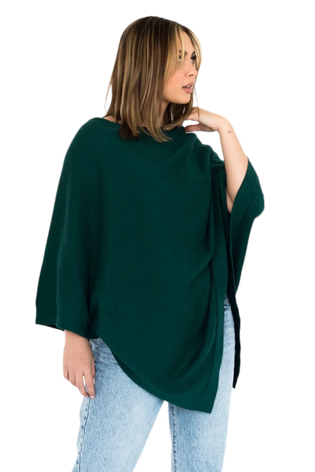 Loving Thread Women's Organic Sweater Knit Boatneck Poncho Wrap