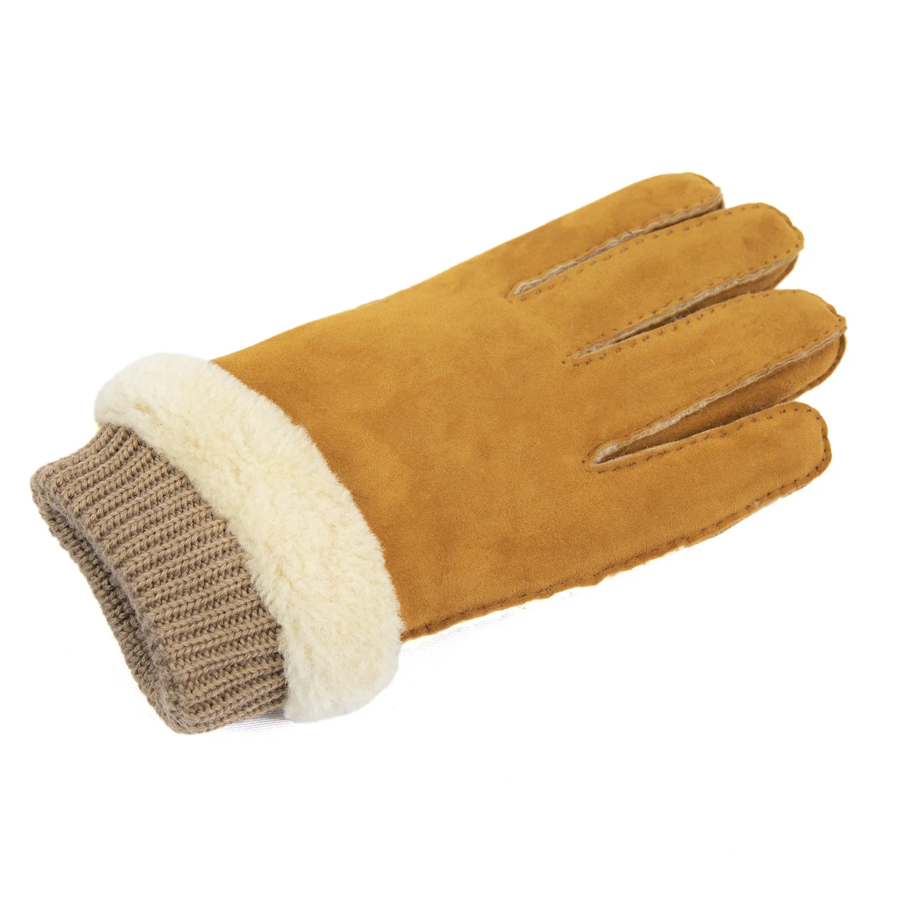 Men's chestnut lambskin gloves with wool ribb cuff