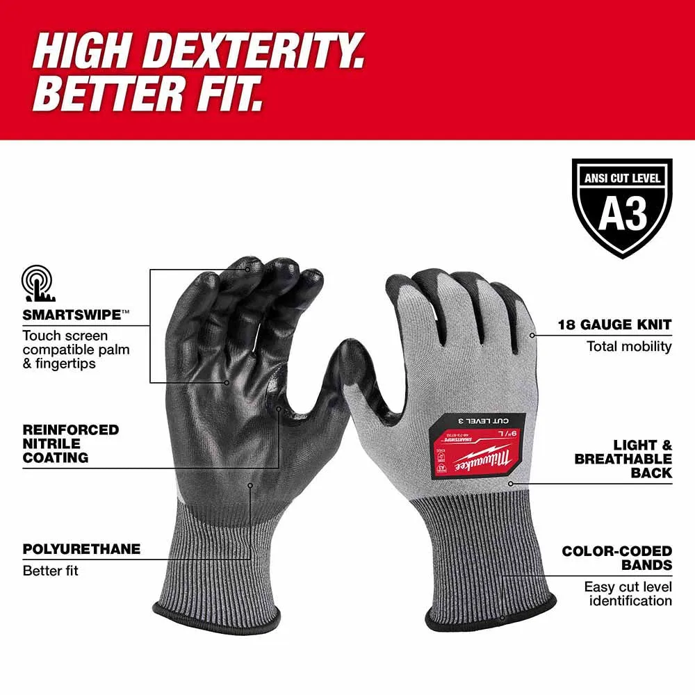 Milwaukee 48-73-8732B High Dexterity A3 Polyurethane Dipped Gloves - Large