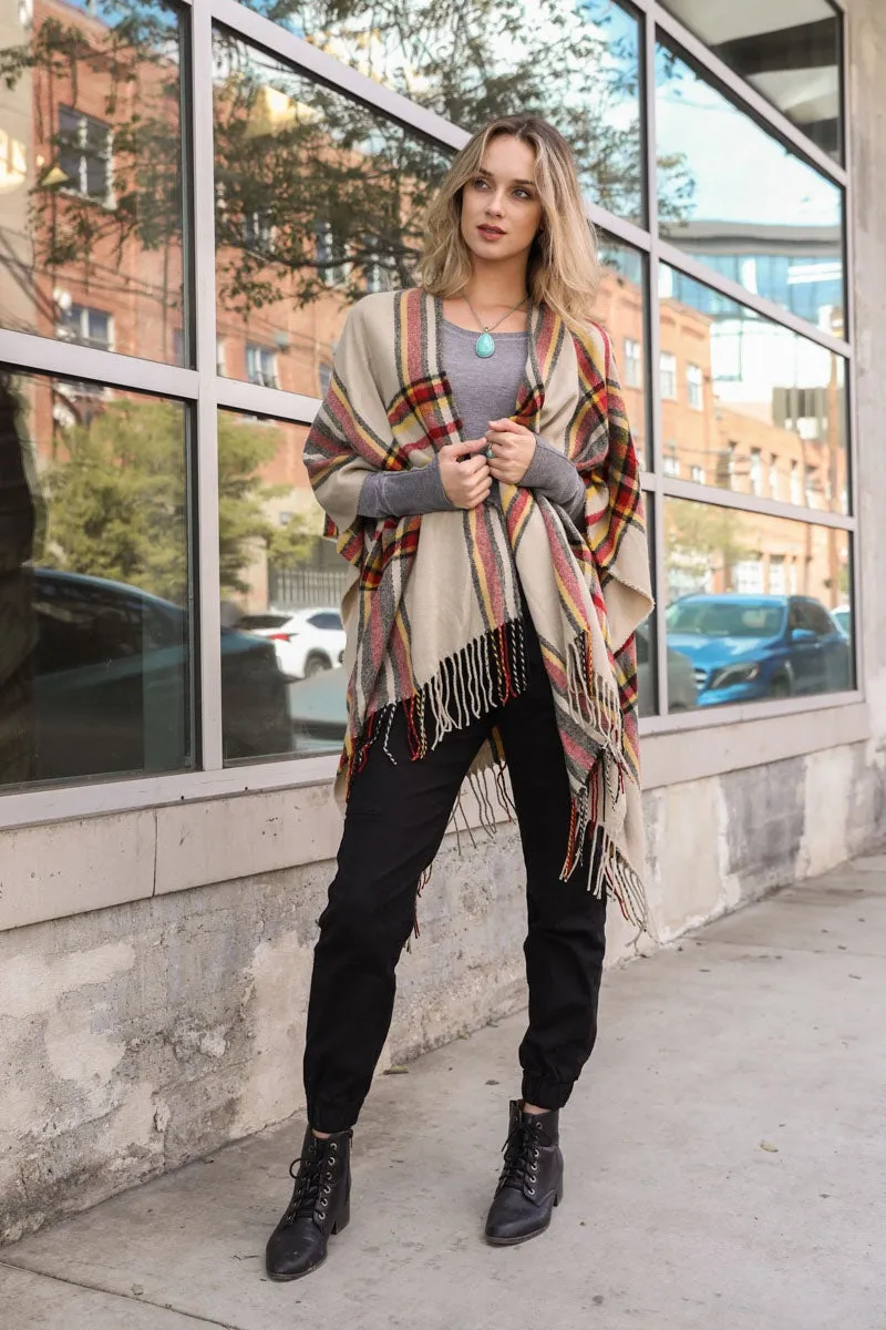 Open Sleeve Classic Plaid Ruana