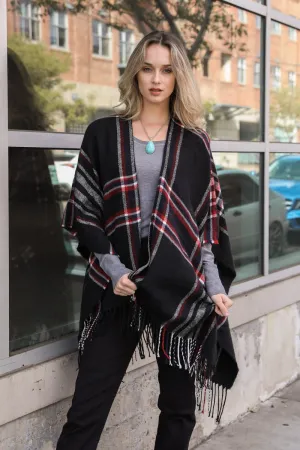 Open Sleeve Classic Plaid Ruana