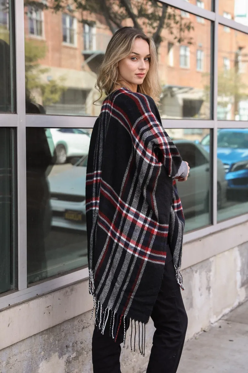 Open Sleeve Classic Plaid Ruana