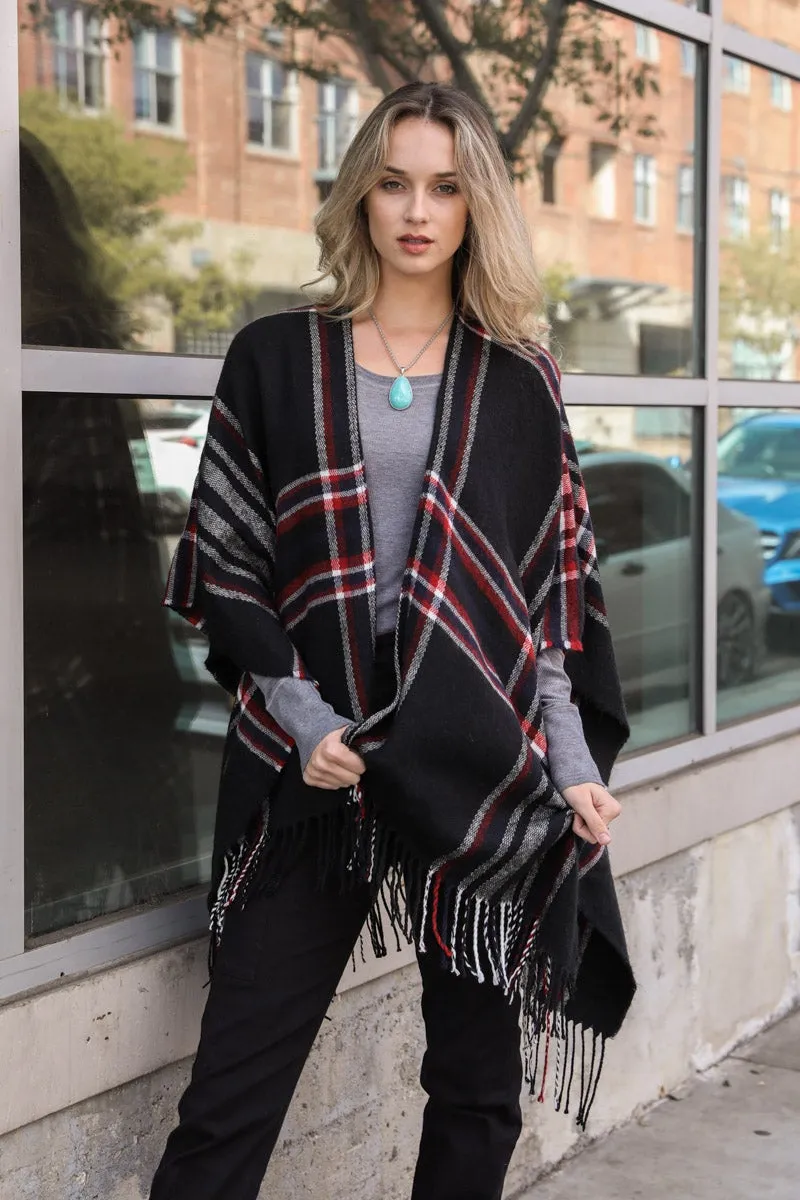 Open Sleeve Classic Plaid Ruana