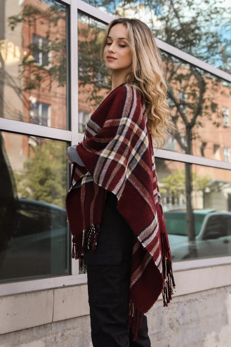 Open Sleeve Classic Plaid Ruana