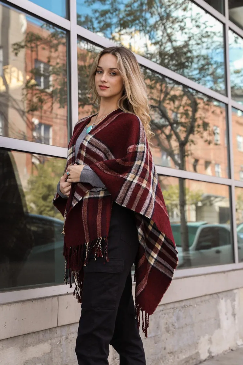 Open Sleeve Classic Plaid Ruana