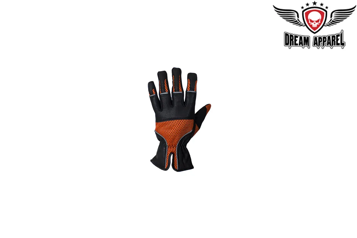 Orange Leather Riding Gloves