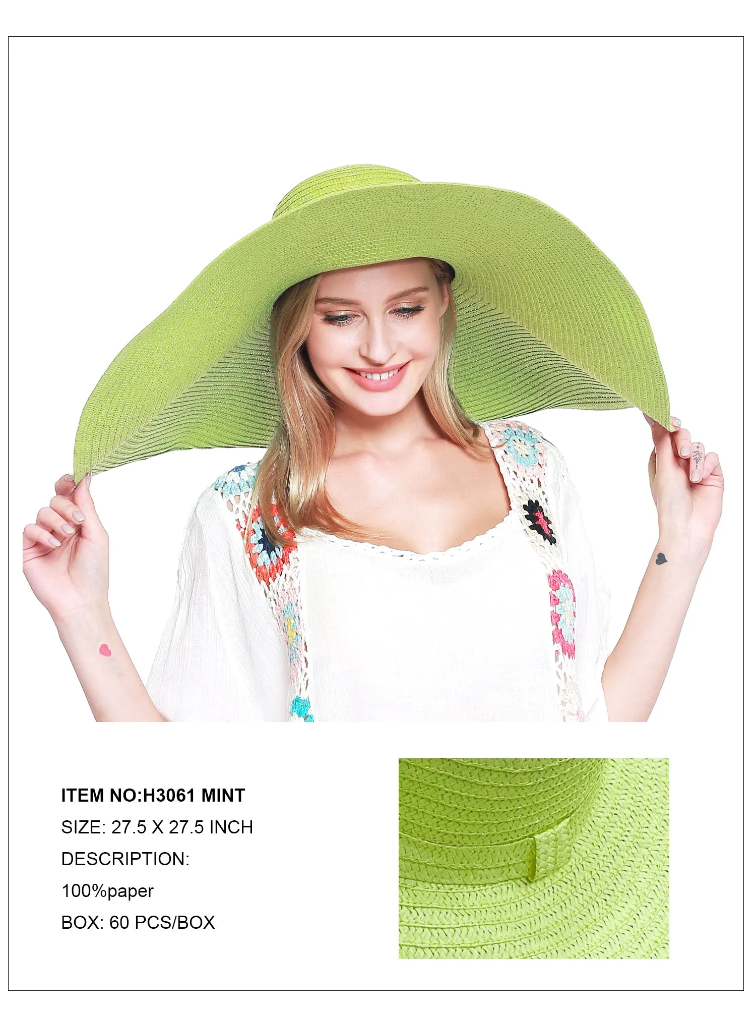 Oversized Wide Brim Hat-Mint