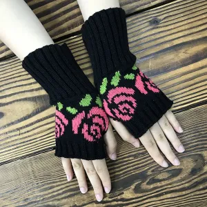 Pink Rose Fingerless Gloves