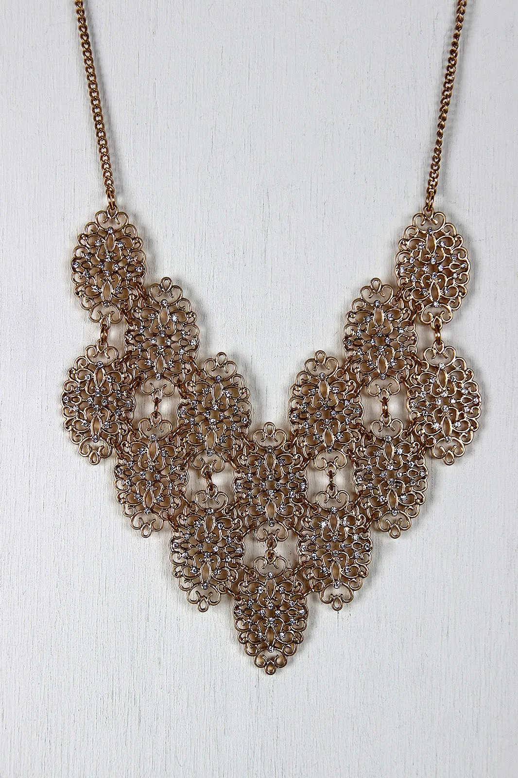 Rhinestone Embellished Leaves Statement Necklace