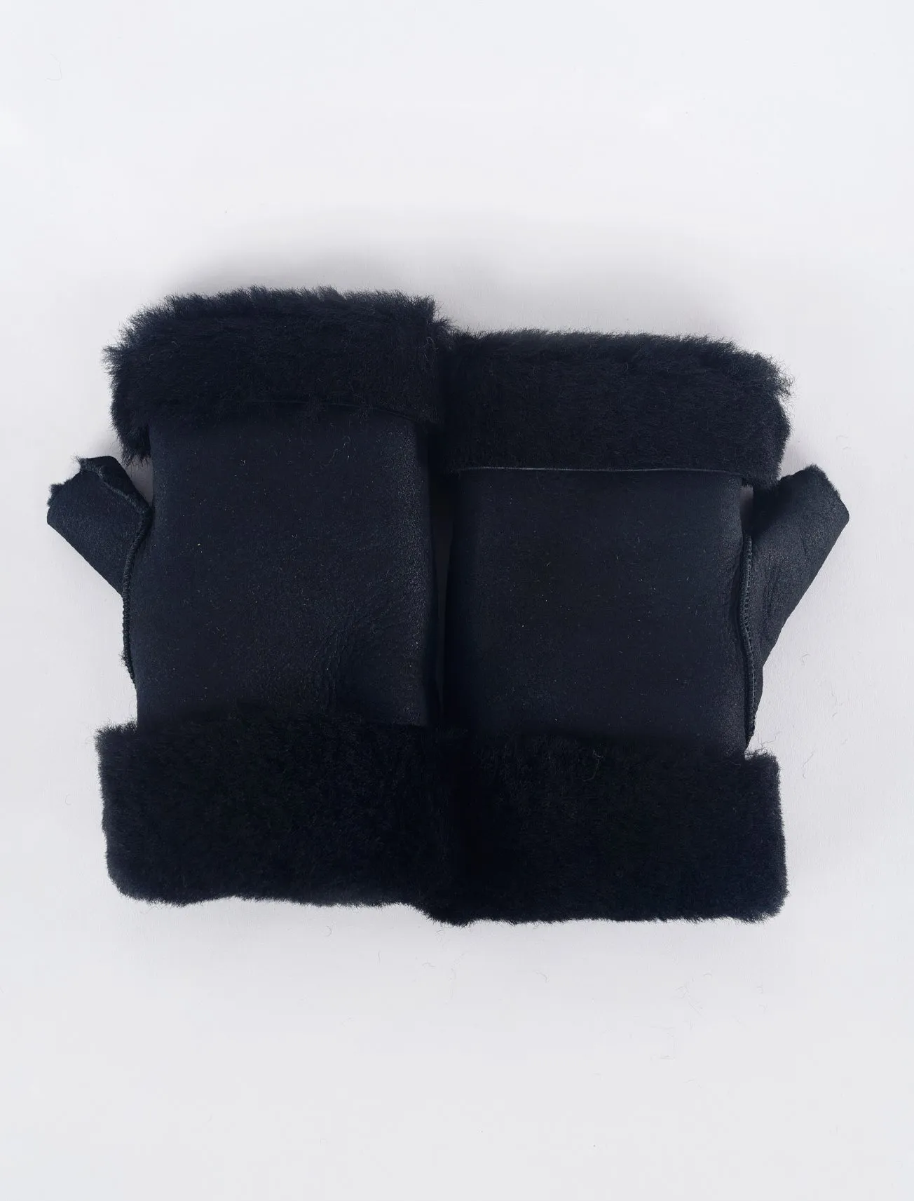 Shearling/Leather Handwarmers, Black